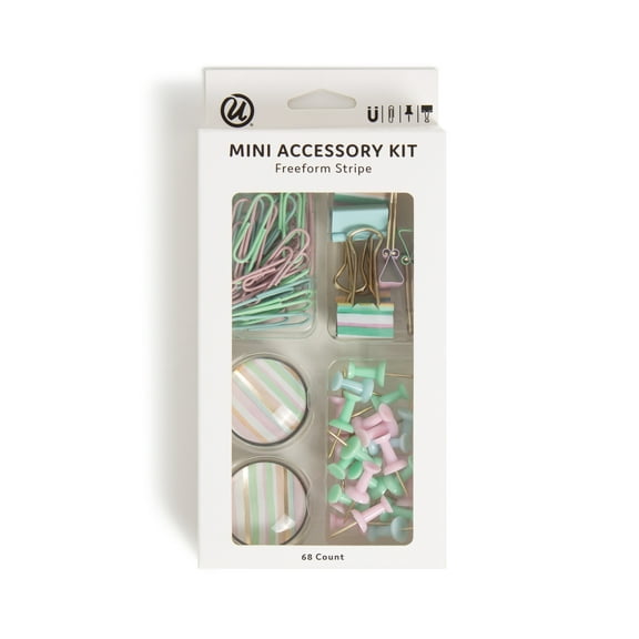 U Brands Freeform Stripe Office Kit, Binder Clips, 68 Pieces, Multi-Color, 5205U