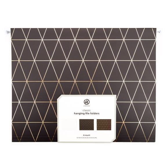 U Brands Hanging File Folders, Classic Black and White with Gold Accents, 6 Pack