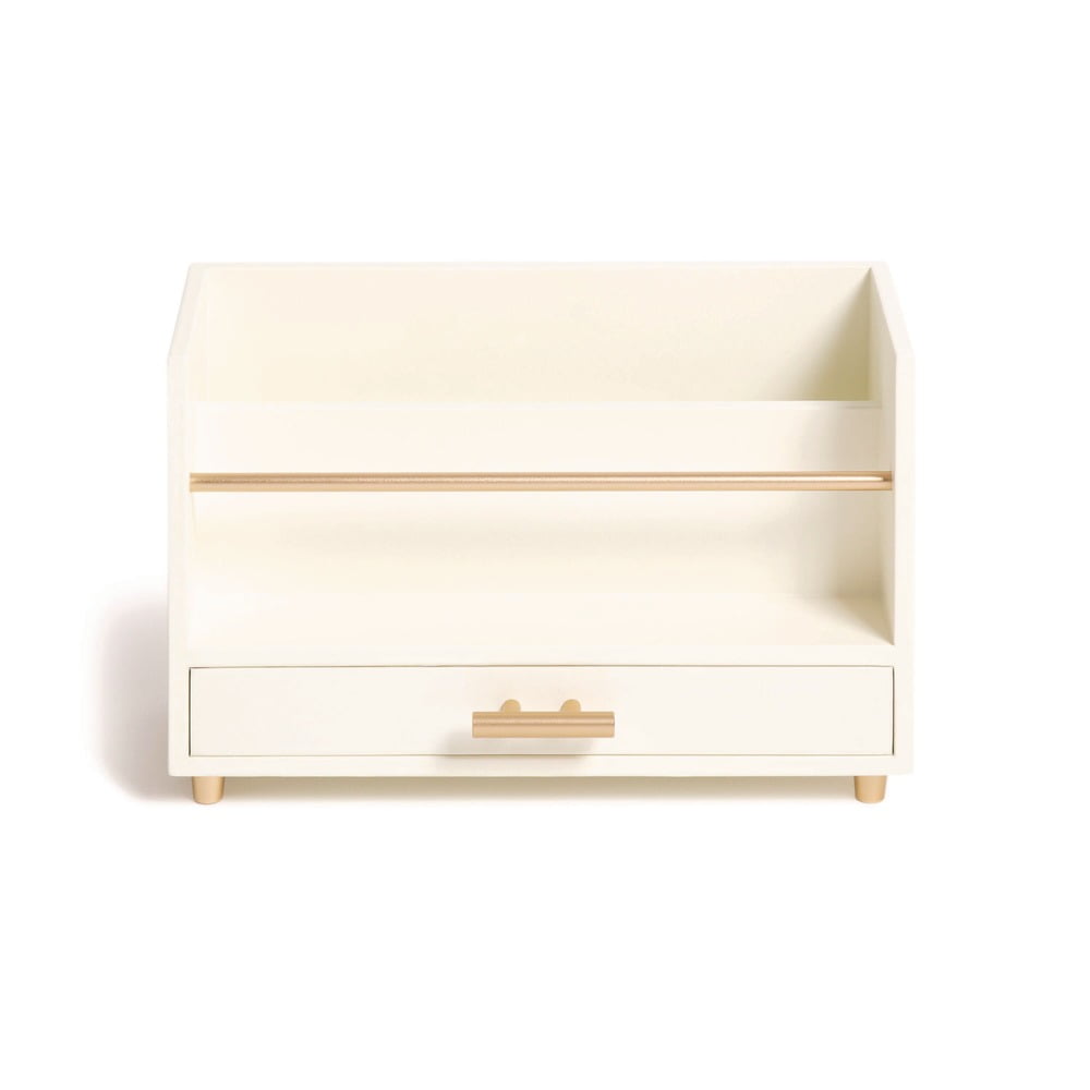White Pine Desk Organizer with Brass Accents and Drawer