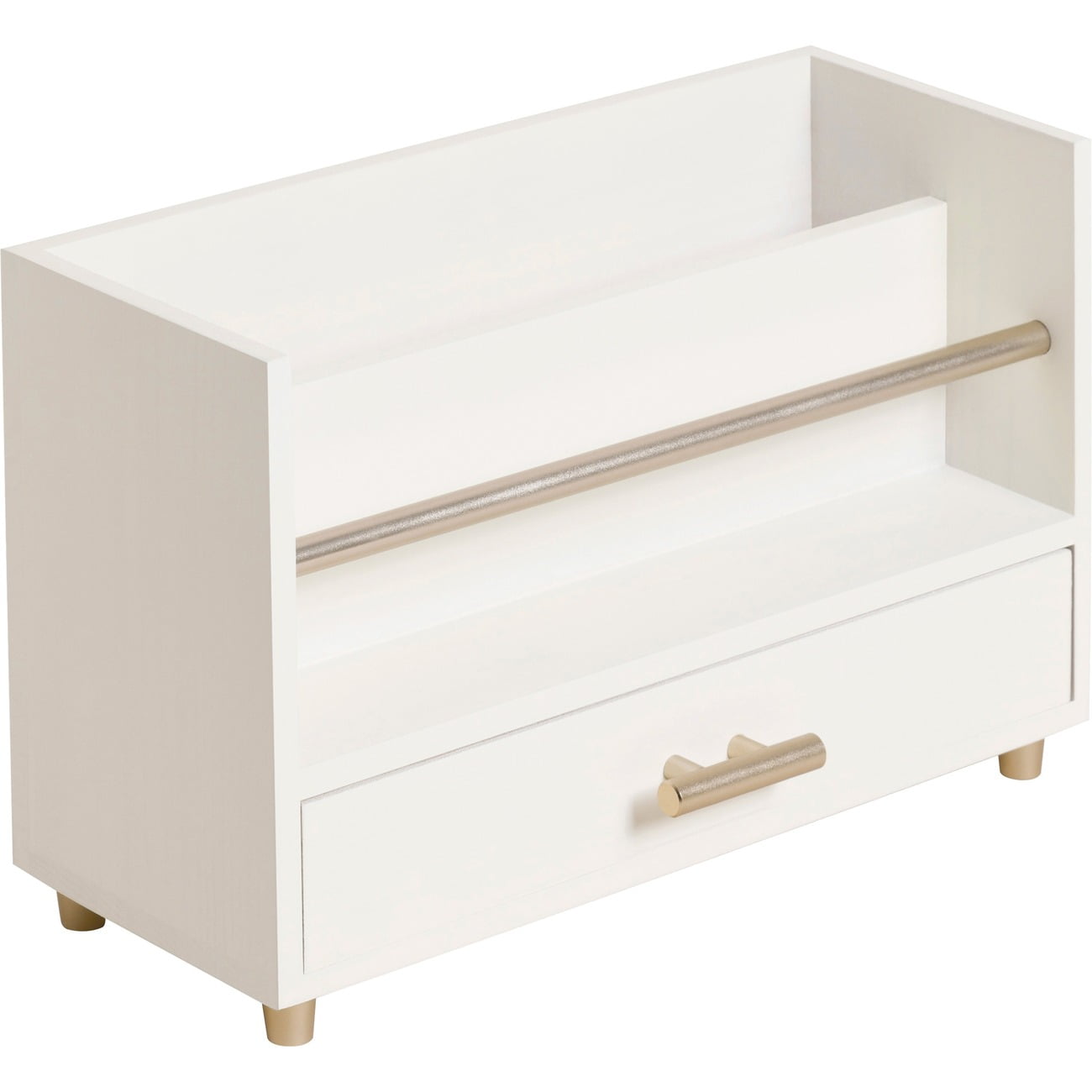 White Pine Desk Organizer with Brass Accents and Drawer