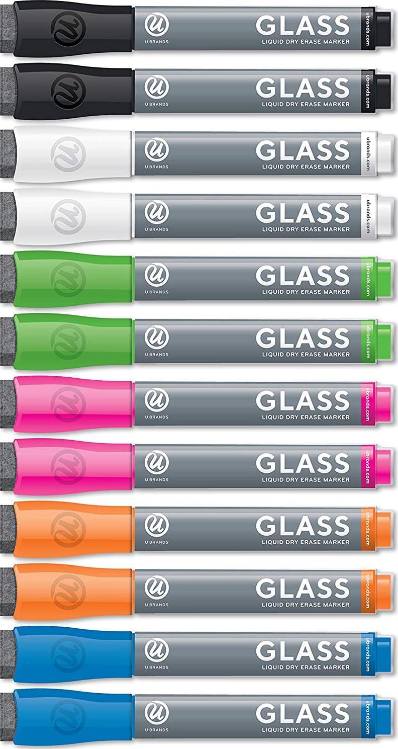 U Brands Liquid Glass Board Dry Erase Markers with Erasers