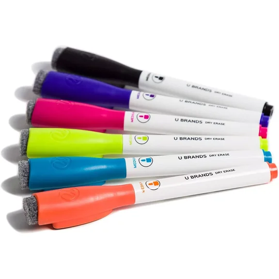 U Brands Low Odor Magnetic Dry Erase Markers With Erasers, Medium Point, Assorte