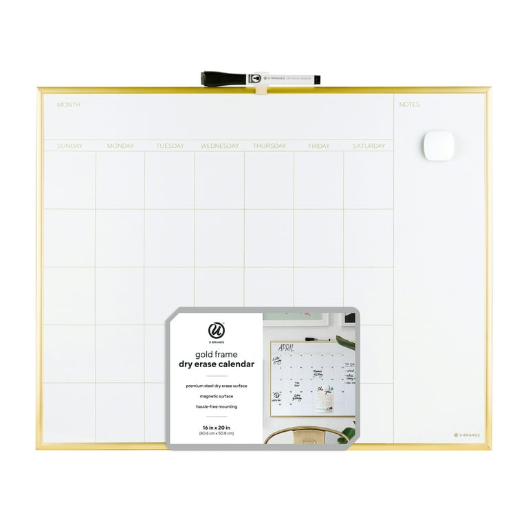 U Brands Magnetic Dry Erase Calendar with Decor Frame, 30 x 20, White Surface and Frame