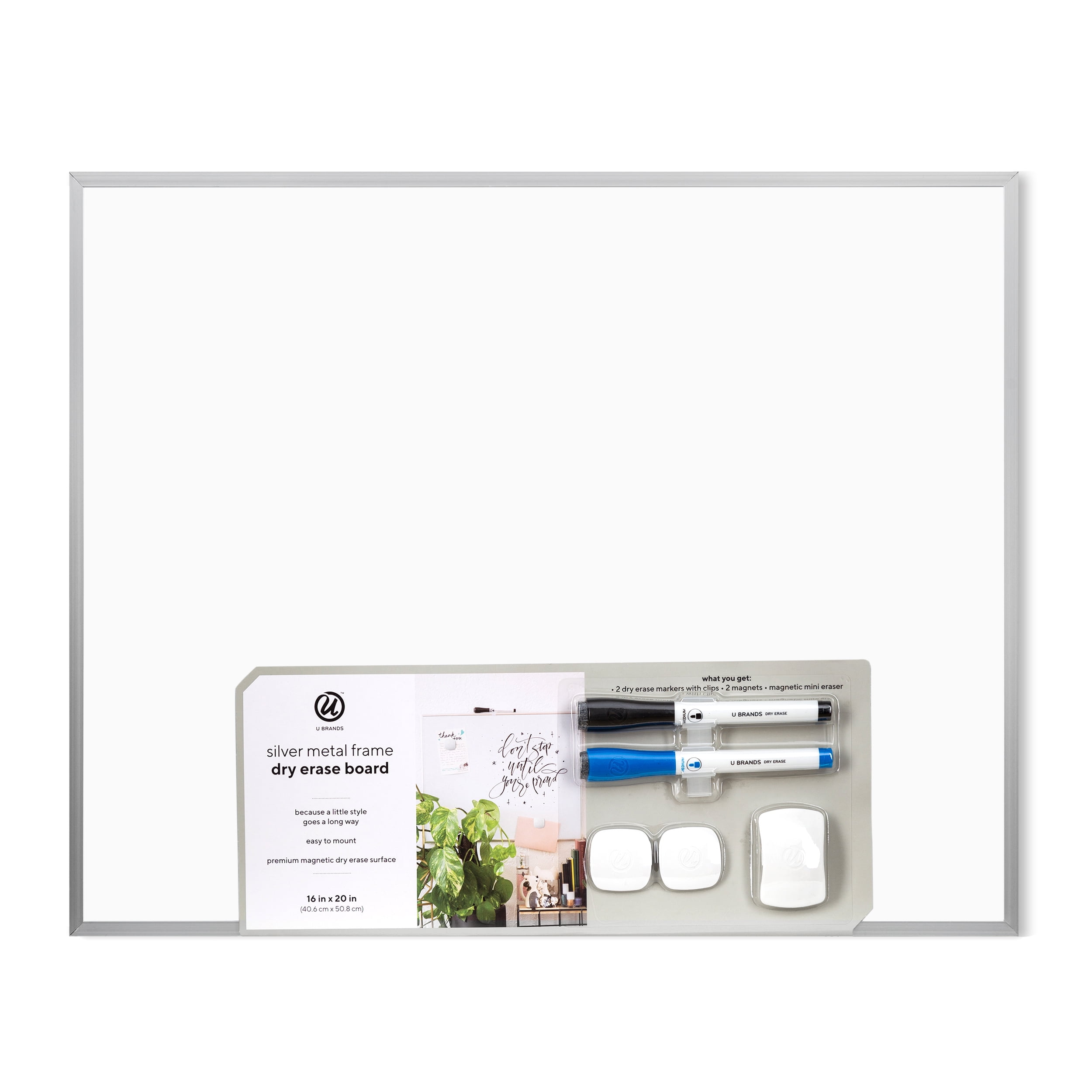 U Brands Magnetic Dry Erase Board, 16 x 20 Inches, Value Pack, Silver Aluminum Frame