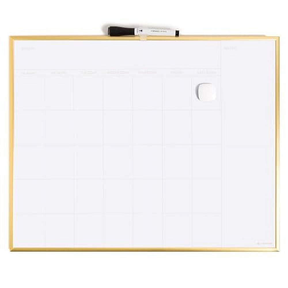 U Brands Dry Erase Calendar Board, 20"x16", Gold Aluminum