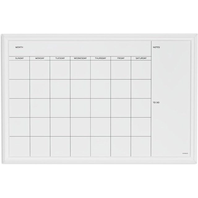 U Brands Dry Erase Calendar Board, 30"x20", White Wood Style
