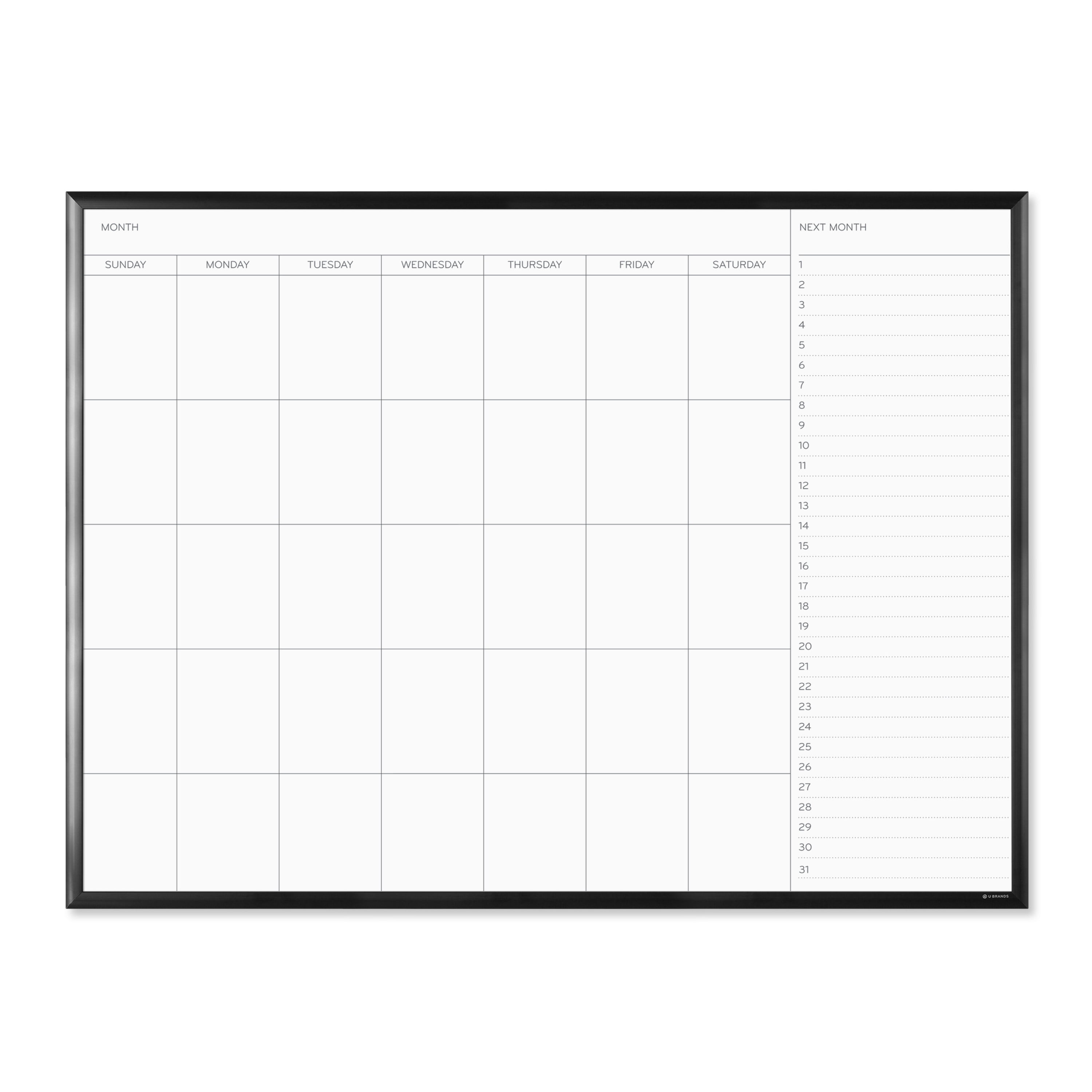 U Brands Magnetic Dry Erase Calendar Board, 35 x 47 inches, Black Aluminum Frame