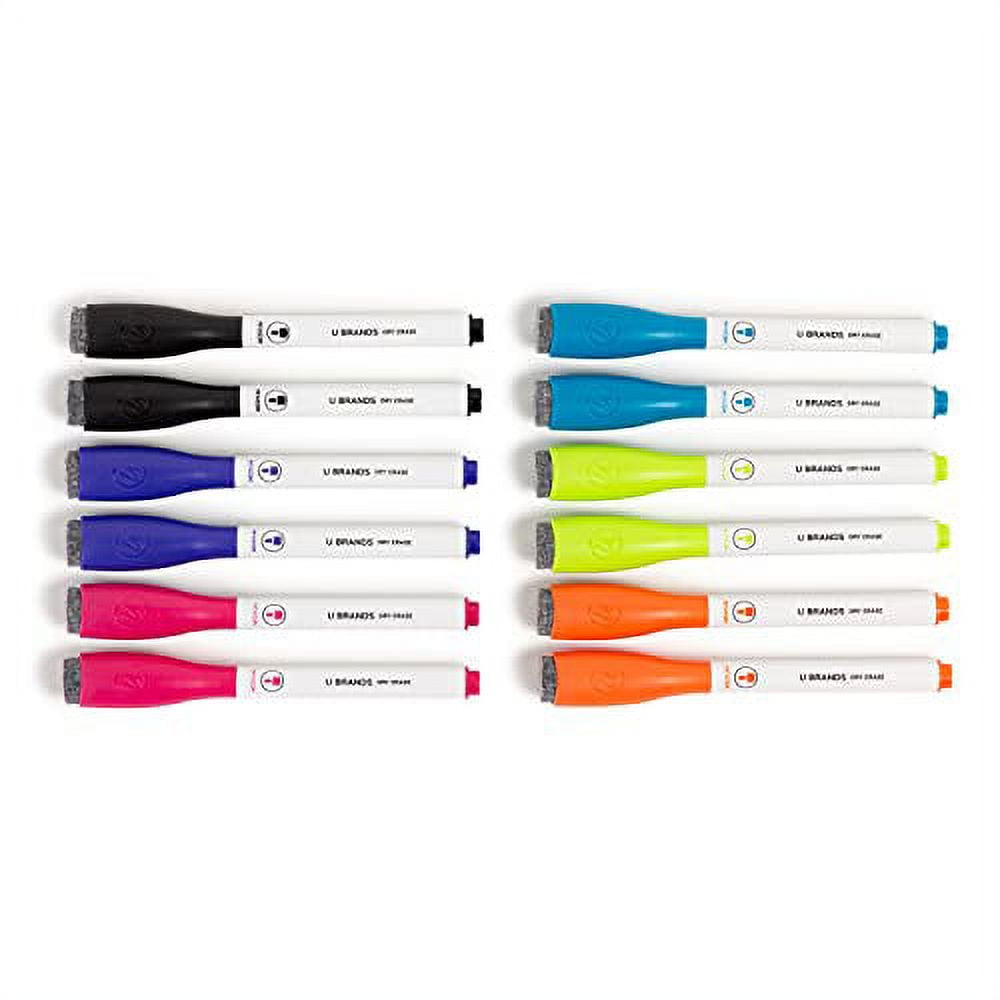 U Brands Dry Erase Markers, Medium Point, Low Odor, Assorted Colors, with Erasers, 12