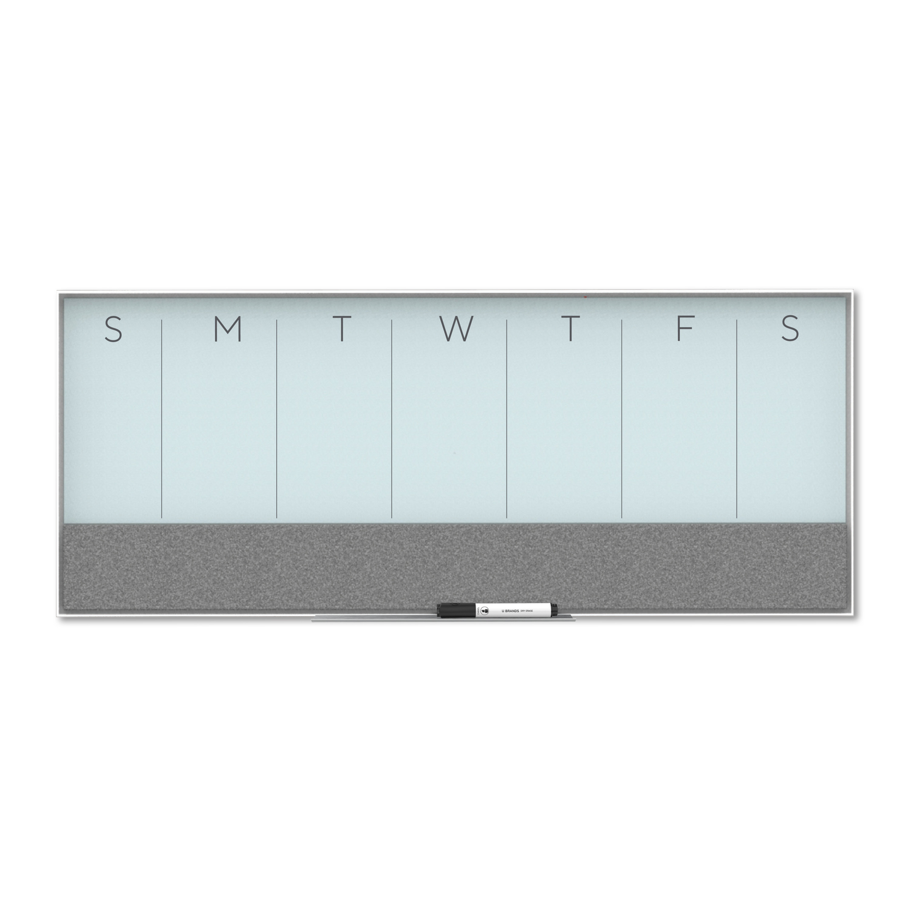 U Brands Glass DryErase Weekly Calendar Board, 36 X 15.25