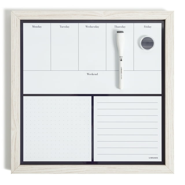 U Brands Weekly Dry Erase Whiteboard, 14" x 14", White MDF Frame