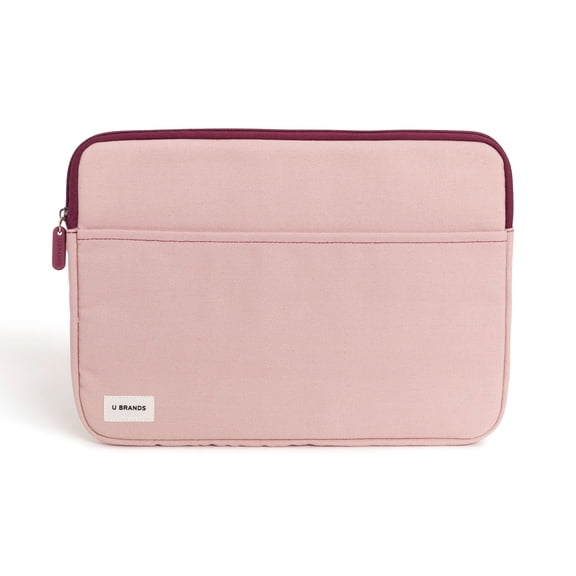 U Brands Canvas Laptop Sleeve with Pocket for Cords and Accessories, 13"L x 9.25"W x 0.75"D, Pink