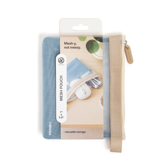 U Brands Mesh Travel Pouch, 5.75" x 7", Slate Blue/Khaki