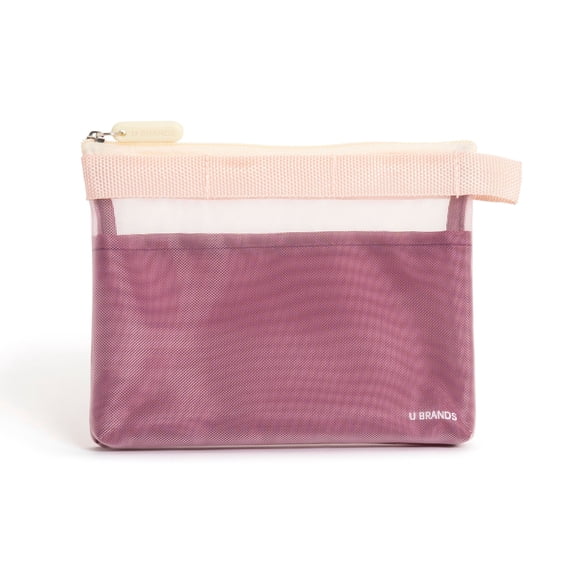 U Brands Mesh Travel Pouch, 5.75" x 7", Merlot/Pink