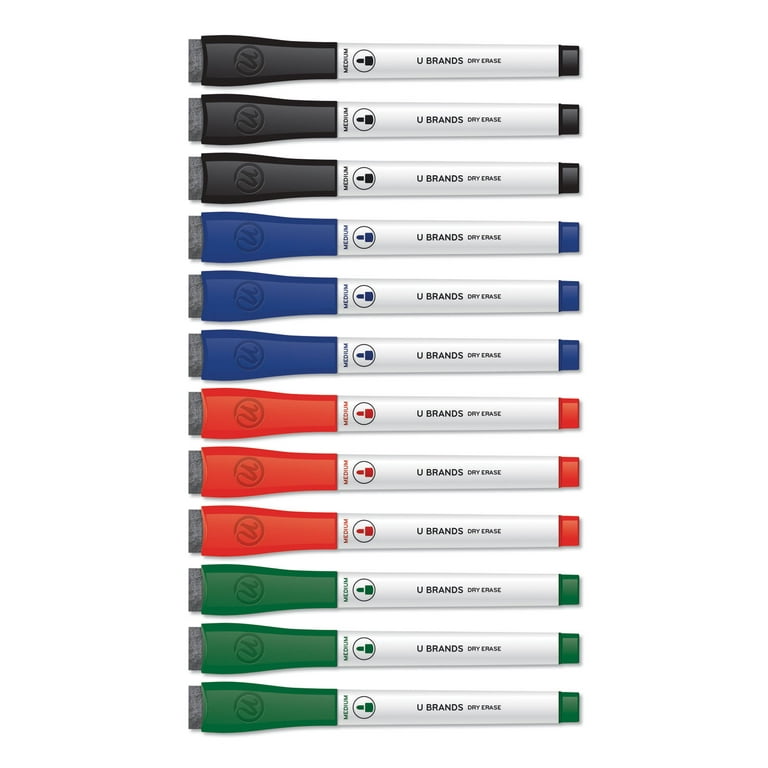 U Brands Low Odor Dry Erase Markers with Erasers, Medium Point
