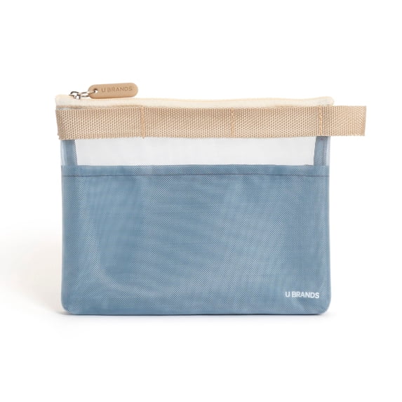 U Brands Mesh Travel Pouch, 5.75" x 7", Slate Blue/Khaki