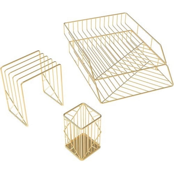 U Brands Metal Desk Organization Kit, Vena Collection, Cup, Sort and 2 Trays Included, Gold (3940U00-01) Desktop - Gold - Metal - 1 Set Each