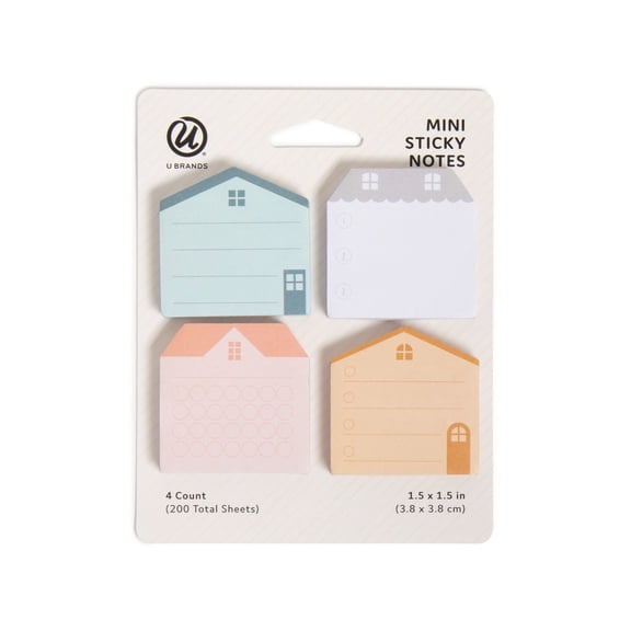 U Brands Mini Sticky Notes, 4 Count, Assorted Colors, 1.4" x 1.4"
