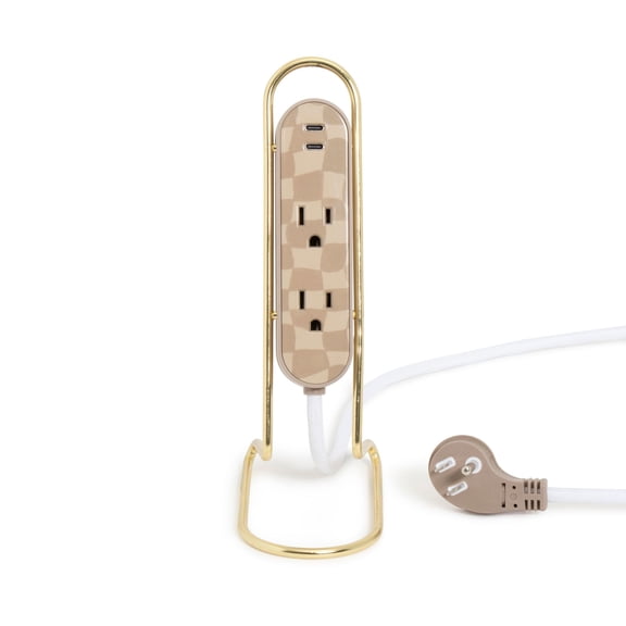 U Brands Mini Vertical Power Dock with USB-C Ports, 6ft Woven Cord, Wavy Check Pattern