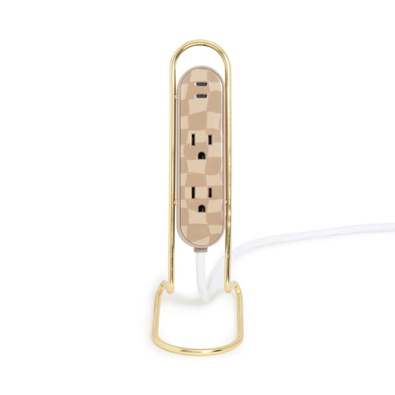 U Brands Mini Vertical Power Dock with USB-C Ports, 6ft Woven Cord, Wavy Check Pattern