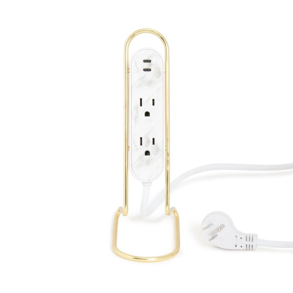 U Brands Mini Vertical Power Dock with USB-C Ports, 6ft Woven Cord, Marble Pattern