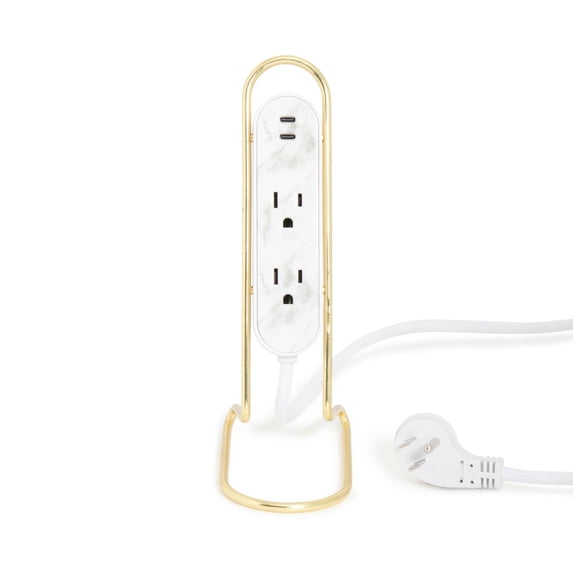 U Brands Mini Vertical Power Dock with USB-C Ports, 6ft Woven Cord, Marble Pattern