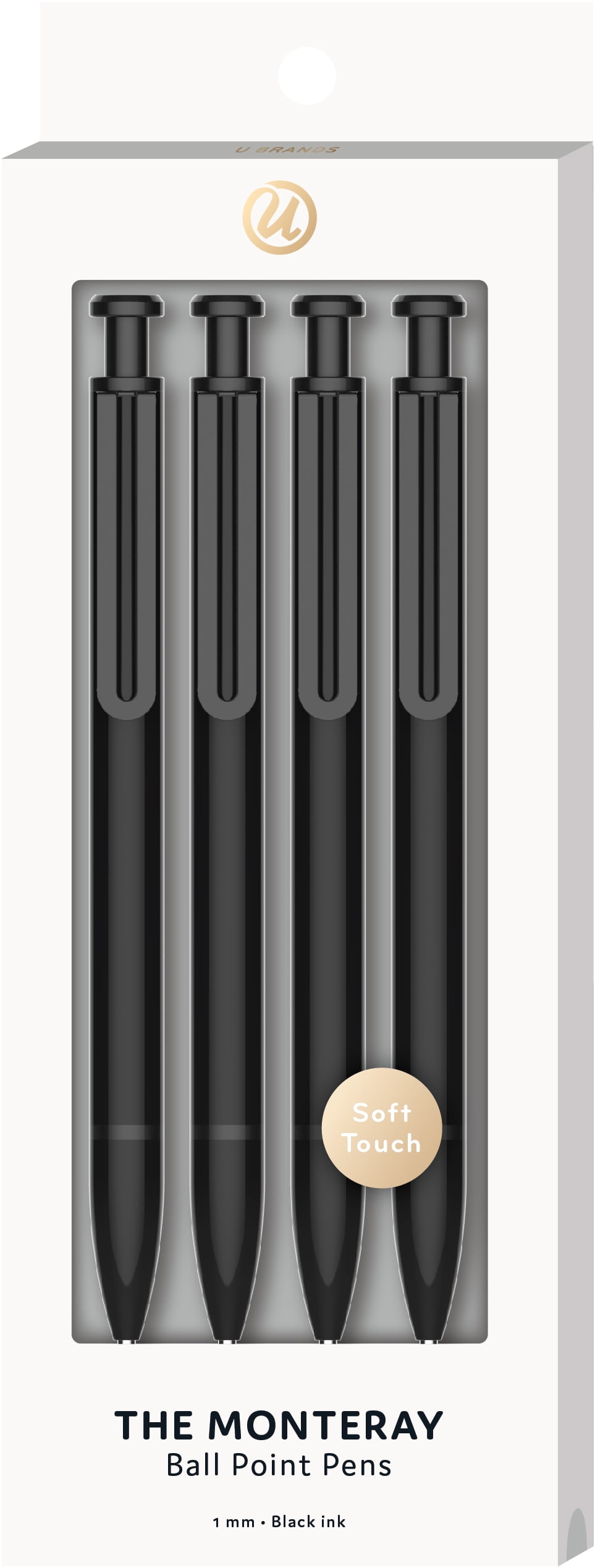 U Brands Monterey Soft Touch Ballpoint Pens, Midnight, 4 Count, 5136E