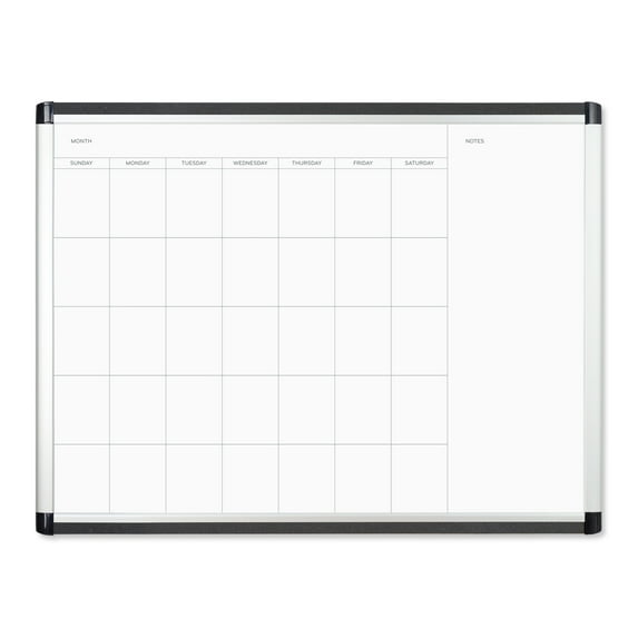 U Brands PINIT Magnetic Dry-Erase Monthly Calendar Board, 35 x 47 inches, Silver Aluminum Frame