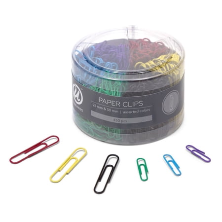 U Brands Paper Clips, Medium 1-1/8" and Large 2" Sizes, Assorted Colors, 450 Ct