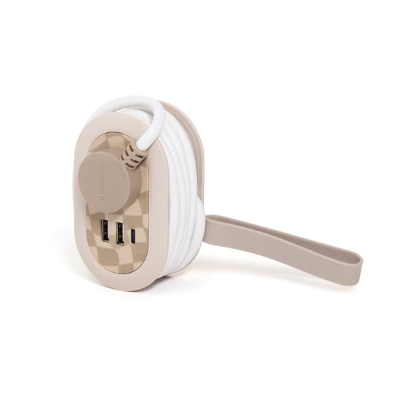 U Brands Portable Power Strip with USB-A and USB-C Ports, 4ft Cord, Wavy Check Pattern