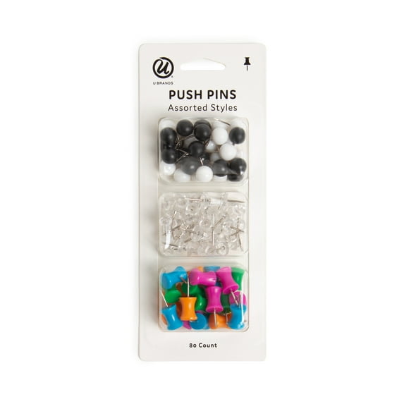 U Brands Push Pin Variety Pack, Assorted, Steel Point, 80 Count, 578U