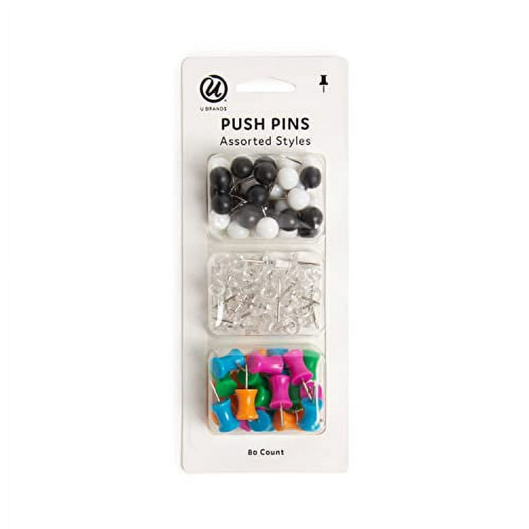 U Brands Push Pins Variety Pack, Office Supplies, with Round Pins