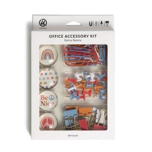 U Brands Retro Remix Stationery Kit with 4 Glass Magnets, 88 Count