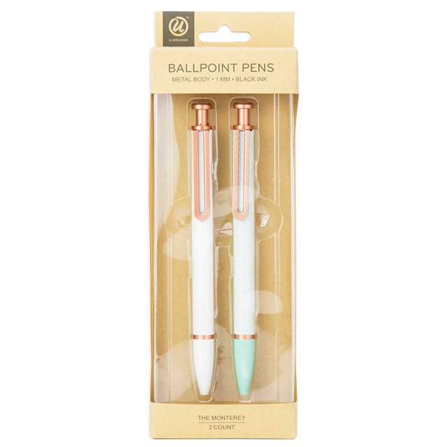 U Brands "The Monterey" Retractable Ballpoint Pens, White and Teal