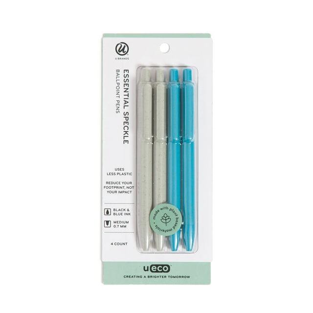 U Brands® UEco™ Ballpoint Pens, 4 Count, Retractable, Black and Blue