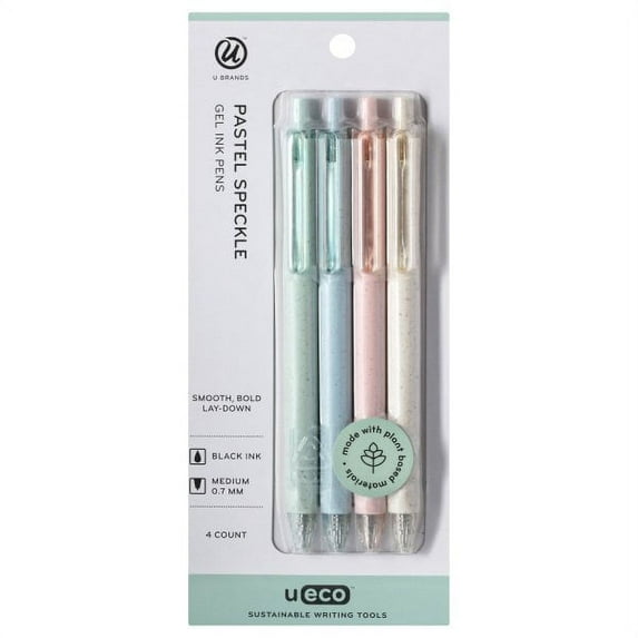 U Brands U-Eco Gel Pen, Black Ink, Pastel Speckle, 4 Count, 0.7mm