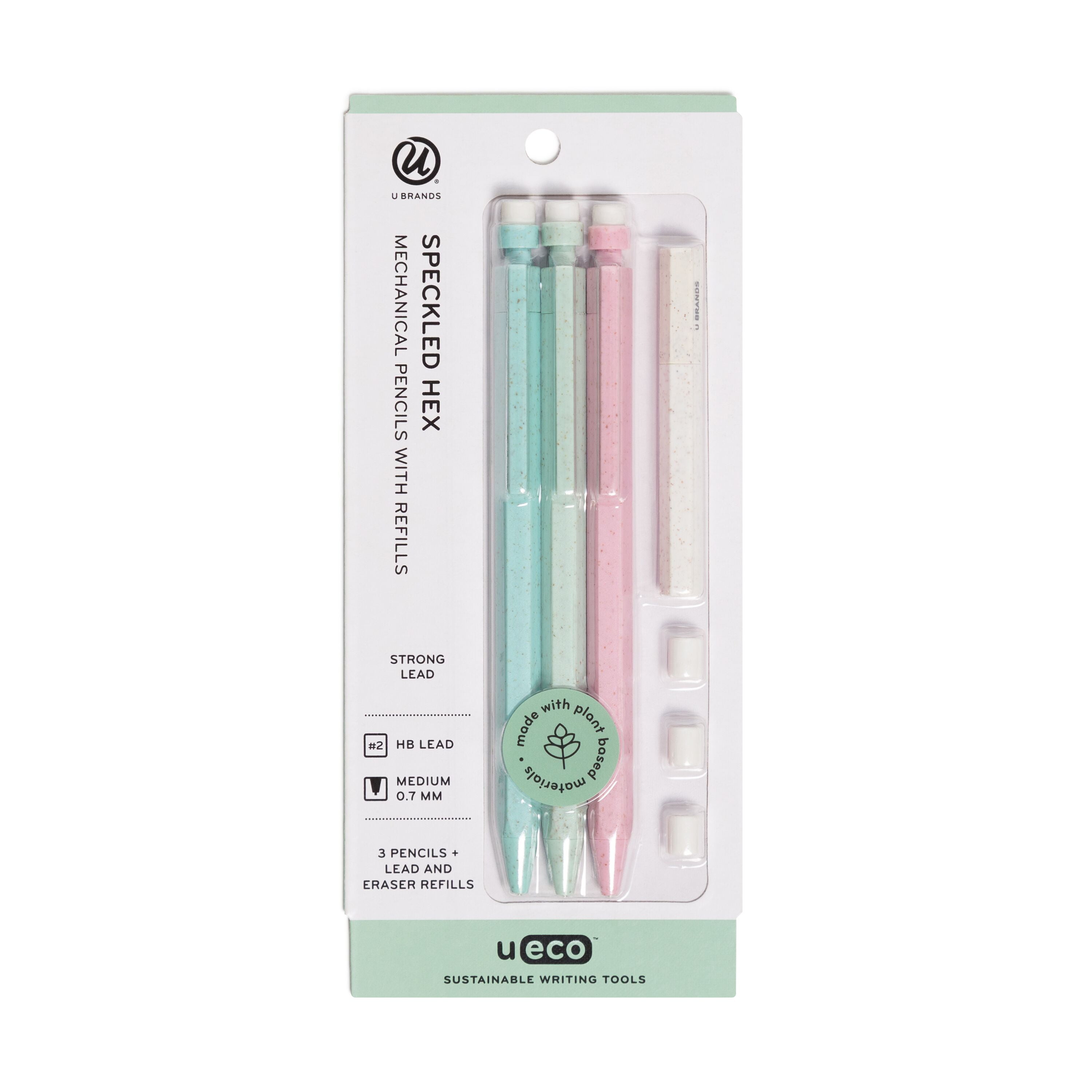 U Brands UEco Mechanical Pencil, Refillable, Pastel Speckled Hex, 3