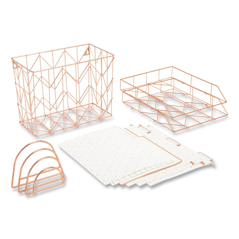 U Brands Wire Metal Desk Organization Kit, 10 Pieces, Steel, Rose Gold, 2104U