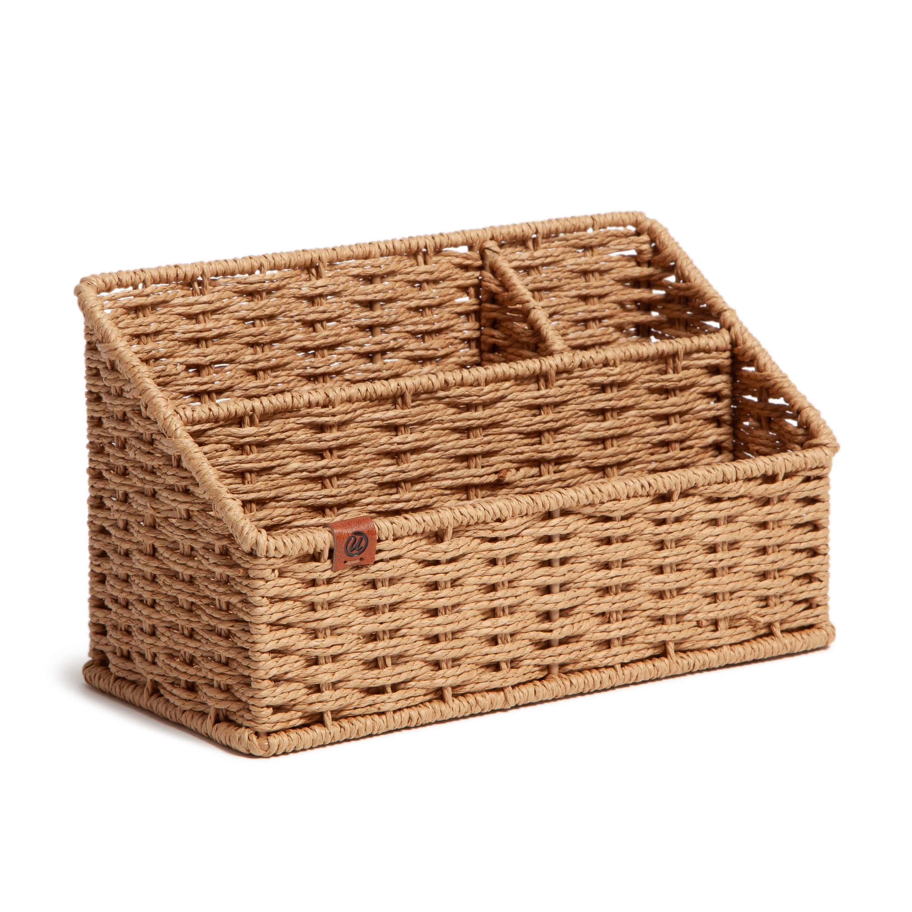 U Brands Woven Desktop Organizer, 10.2" x  4.9" x 5.7", Boho Chic, Brown
