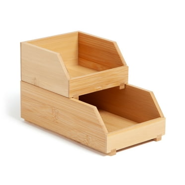 U Brands Zen Stacking Bins, Set of 2, 4.5 x 7.7 x 5 in., Bamboo, Brown, Desktop Organizer