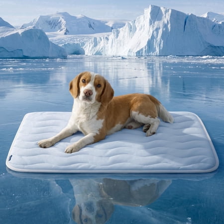 U By Bedsure Cooling Dog Crate Mat 35" x 23", Q-Max 0.4 Breathable Summer Cooling Bed for Large Dogs, Lightweight Washable Kennel Pad, Blue