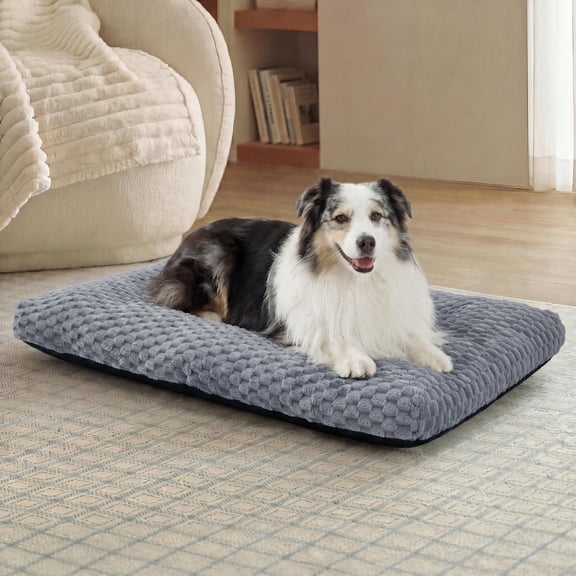 U By Bedsure XL Dog Crate Bed, Soft Bubble Fleece Pet Mat for Extra Large Dogs, Non-Slip Washable Kennel Sleeping Pad, Grey, 41" x 27" x 3.5"
