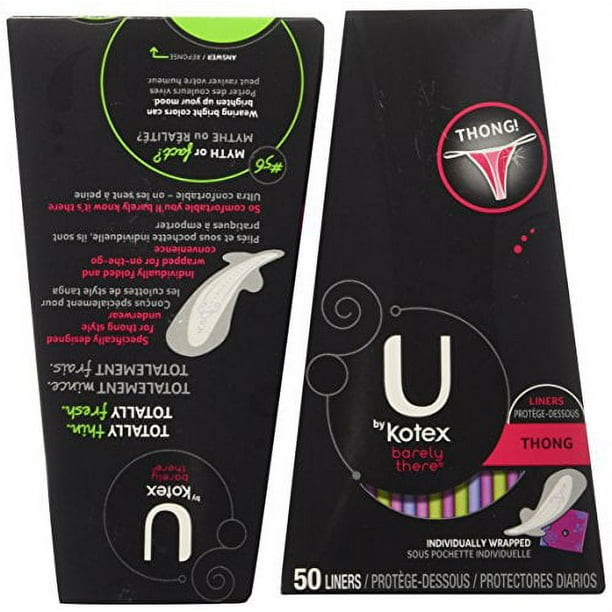 U By Kotex Barely There Thong Panty Liners, 50 Count