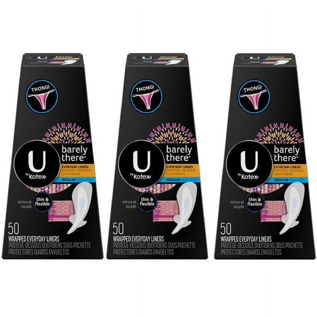 U By Kotex Barely There Thong Panty Liners, 50 Ct 3 Pack