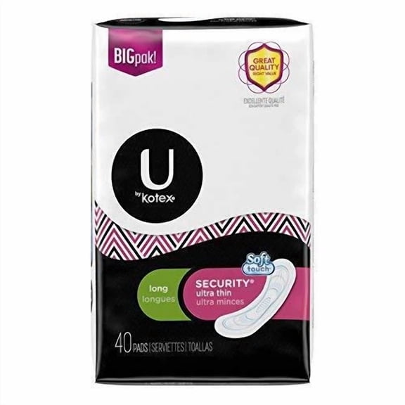 U By Kotex Security Ultra Thin Pads, Long, Unscented, 40 Ct (Packaging May Vary)