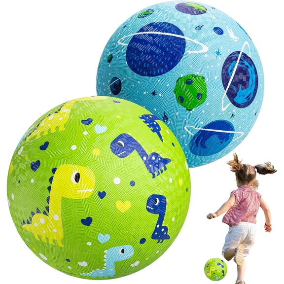 U&C Planet Playground Balls for Toddlers 1-3, 2 Pack 6 inch 8.5 inch Kickball for Kids Outdoor Indoor, Catoon Rubber Balls with Pump, Child Gift for Boys Girls 1-3 3-5 5-10