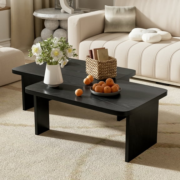 U-Can Modern Minimalist Black Rectangular Coffee Table Set | Multifunctional Modular Splicing Design | Durable MDF Wood Grain Veneer | 41.7" Wide | Living Room Furniture Centerpiece