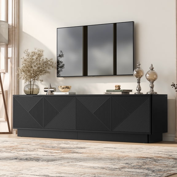 U-Can Stylish 4-Door Wave Design Cabinet with Adjustable Shelves & LED Accent