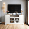 thumbnail image 1 of U-Can TV Stand for TV up to 65in with 2 Tempered Glass Doors Adjustable Panels Open Style Cabinet, Sideboard for Living Room, 1 of 7