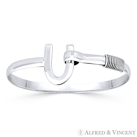 "U" Charm & Coiled Wire Cuff Bangle in Solid .925 Sterling Silver