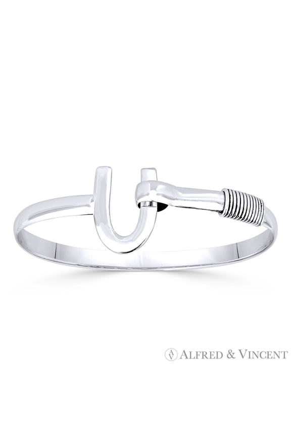 "U" Charm & Coiled Wire Cuff Bangle in Solid .925 Sterling Silver